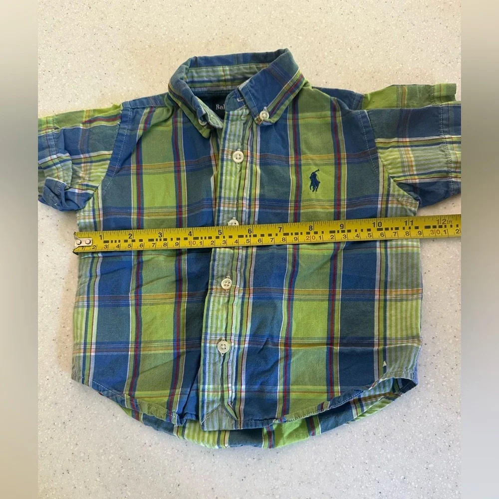 Ralph Lauren Blue & Green Plaid Button Down Shirt. Baby Boy Size 9M. Preppy Cute